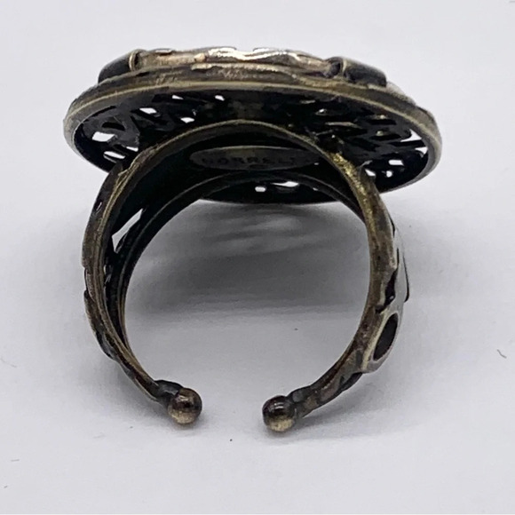 Sorrelli Brass and Silver Crystal Studded Adjustable Band Ring - Picture 3 of 4